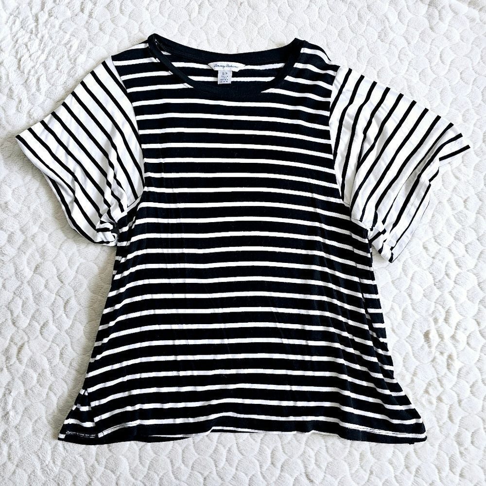 Tommy Bahama multi striped tee wide sleeves oversized small black white
